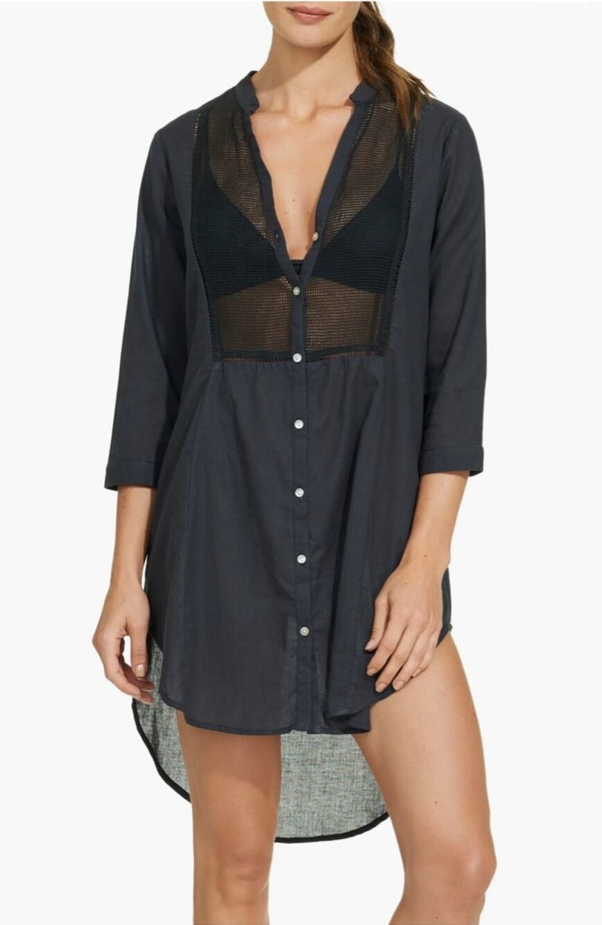 ViX Swimwear Solid Chemise Cover-Up Black Medium Resort